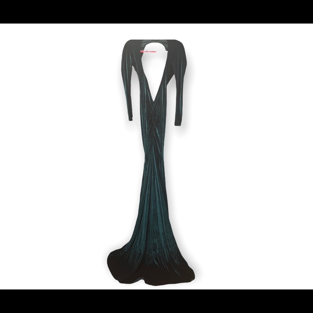 Velvet green evening dress